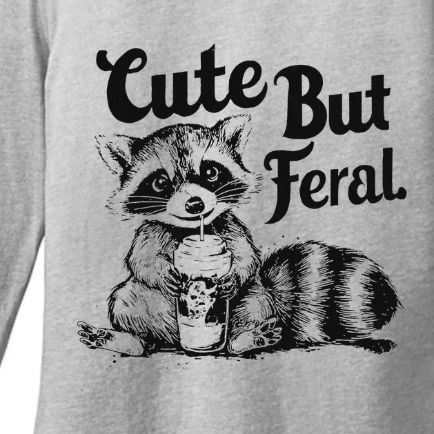 Feral Girl Summer Funny Meme Cute But Feral Raccoon Vacation Womens CVC Long Sleeve Shirt