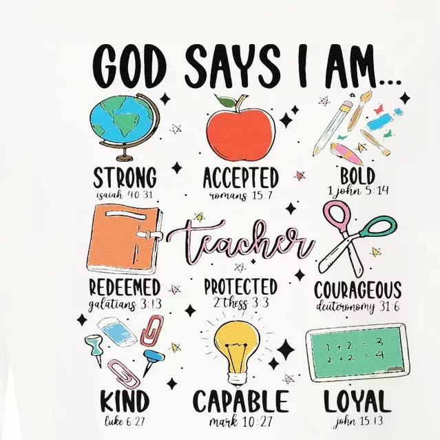 Funny God Says I Am Teacher Bible Verse Christian Teacher Teacher God Says Cropped Pullover Crew