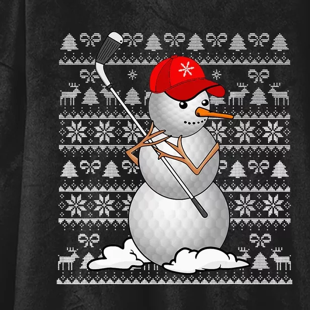 Funny Golf Snowman Christmas Golfing Ugly Xmas Sweater Hooded Wearable Blanket