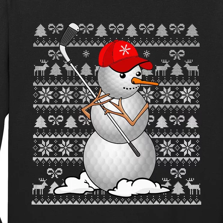 Funny Golf Snowman Christmas Golfing Ugly Xmas Sweater Tall Long Sleeve T-Shirt