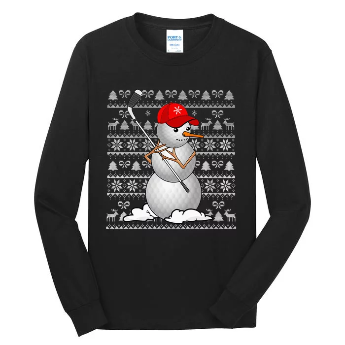 Funny Golf Snowman Christmas Golfing Ugly Xmas Sweater Tall Long Sleeve T-Shirt