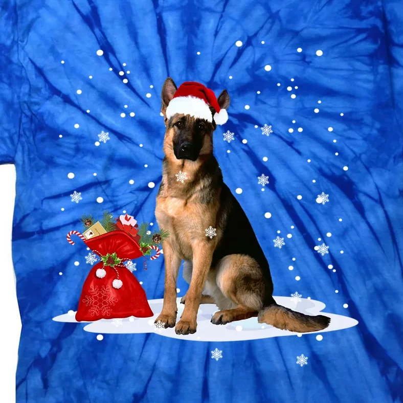 Funny Ger Shepherd Christmas Gift Santa Hat Animal Gift Tie-Dye T-Shirt