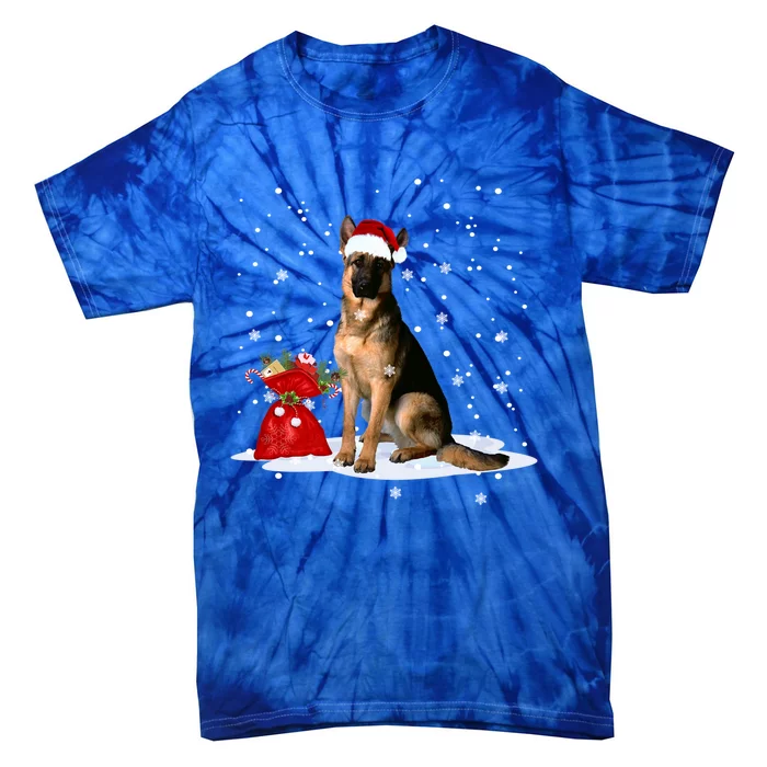 Funny Ger Shepherd Christmas Gift Santa Hat Animal Gift Tie-Dye T-Shirt