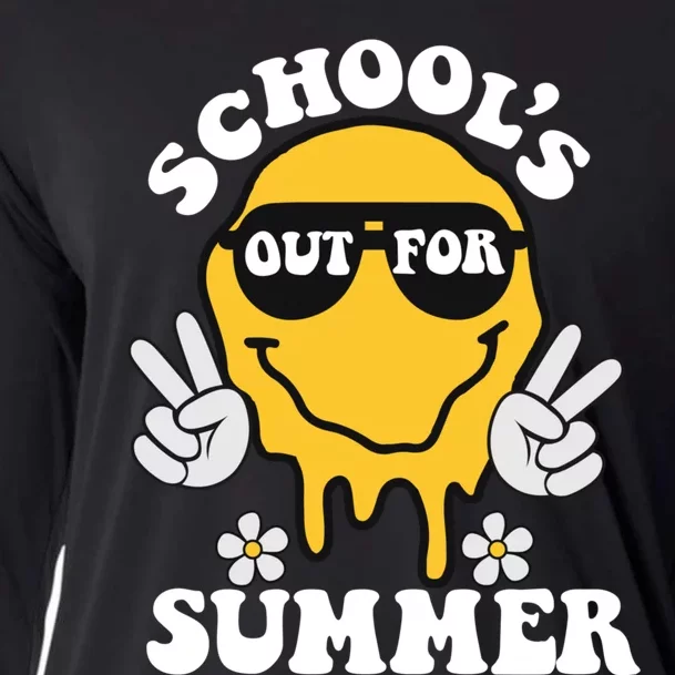 Funny Groovy Schools Out For Summer Graduation Teacher Cooling Performance Long Sleeve Crew