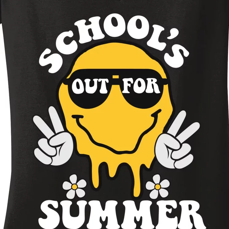 Funny Groovy Schools Out For Summer Graduation Teacher Women's V-Neck T-Shirt