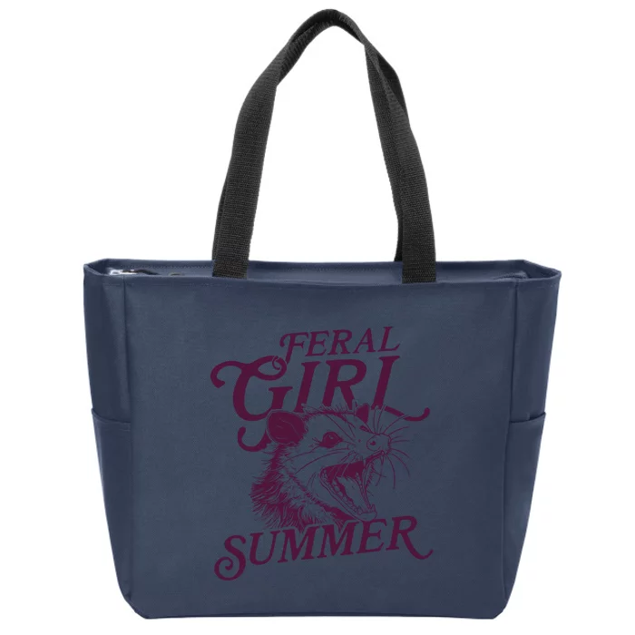 Feral Girl Summer Opossum Vintage Zip Tote Bag