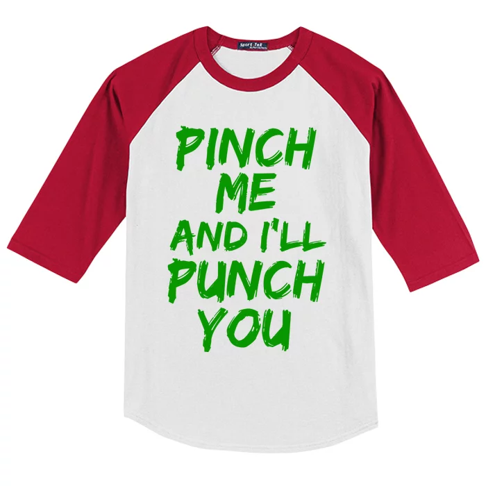 Funny Green St. Patrick's Day Pinch Me And I'll Punch You Kids Colorblock Raglan Jersey