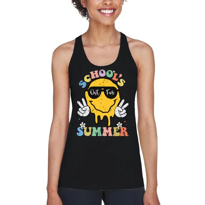 Funny Groovy Schools Out For Summer Graduation Teacher Women's Racerback Tank