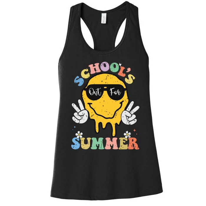 Funny Groovy Schools Out For Summer Graduation Teacher Women's Racerback Tank