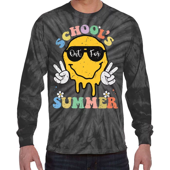 Funny Groovy Schools Out For Summer Graduation Teacher Tie-Dye Long Sleeve Shirt