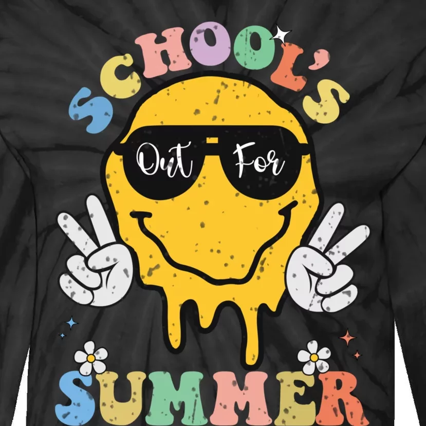 Funny Groovy Schools Out For Summer Graduation Teacher Tie-Dye Long Sleeve Shirt