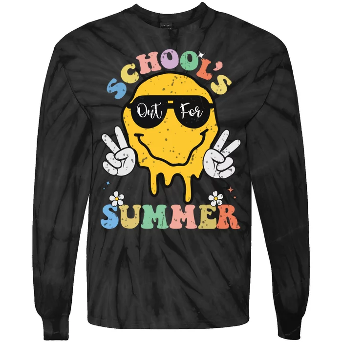 Funny Groovy Schools Out For Summer Graduation Teacher Tie-Dye Long Sleeve Shirt