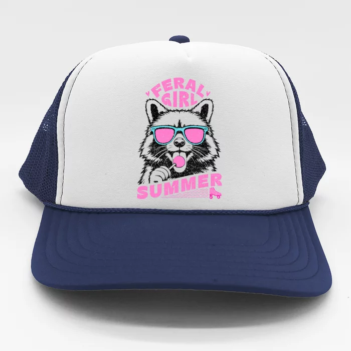 Feral Girl Summer Raccoon Vintage Trucker Hat