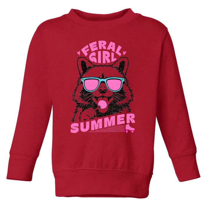 Feral Girl Summer Raccoon Vintage Toddler Sweatshirt