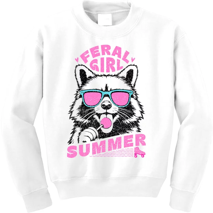 Feral Girl Summer Raccoon Vintage Kids Sweatshirt