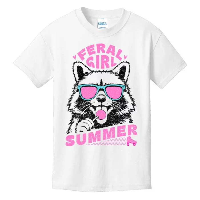 Feral Girl Summer Raccoon Vintage Kids T-Shirt