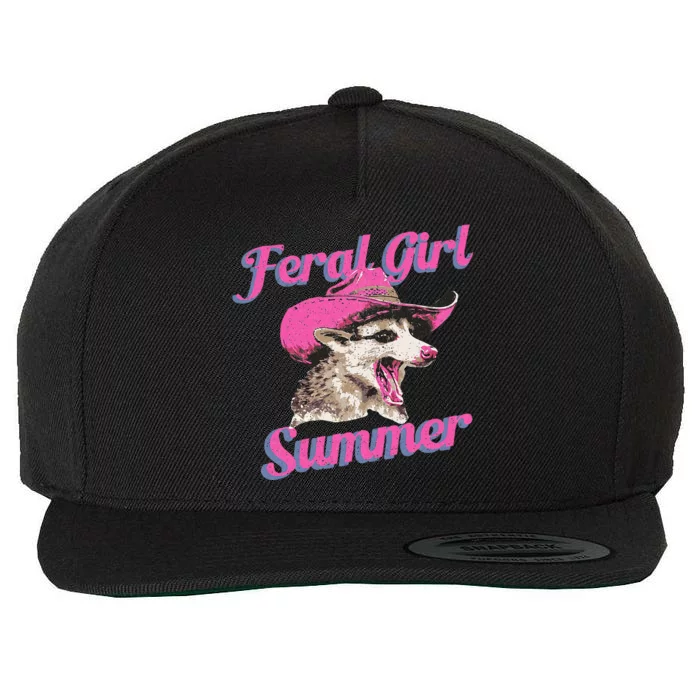 Feral Girl Summer Retro Possum Funny Meme Wool Snapback Cap