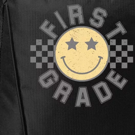 First Grade Star Smile Checker Back To School Retro City Backpack