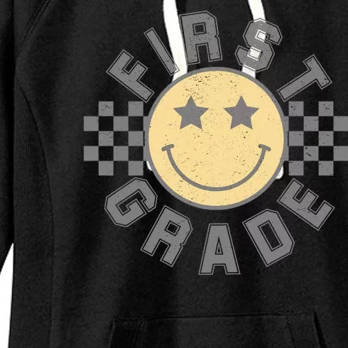 First Grade Star Smile Checker Back To School Retro Women's Fleece Hoodie