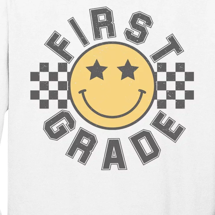 First Grade Star Smile Checker Back To School Retro Long Sleeve Shirt