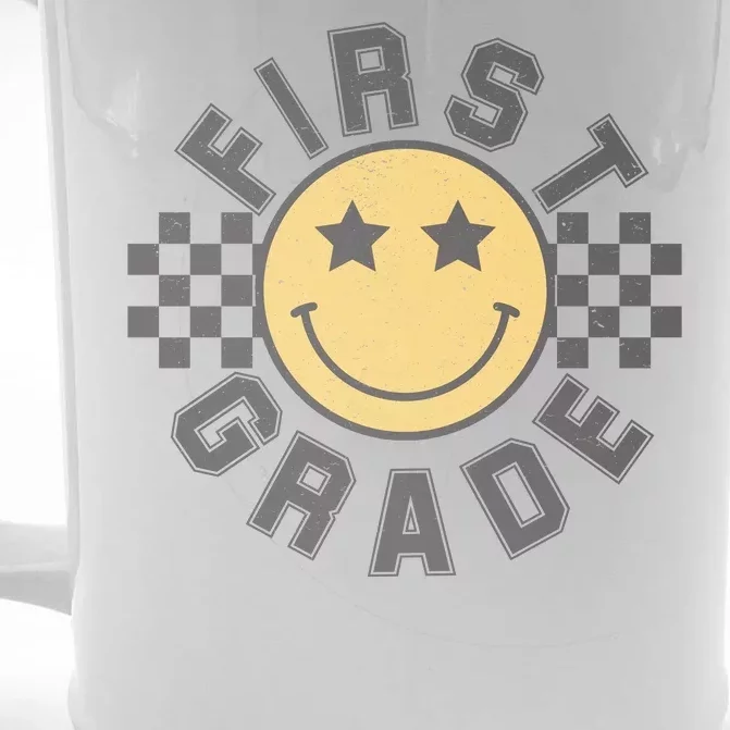 First Grade Star Smile Checker Back To School Retro Front & Back Beer Stein