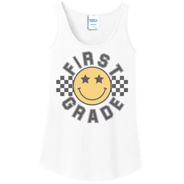 First Grade Star Smile Checker Back To School Retro Ladies Essential Tank