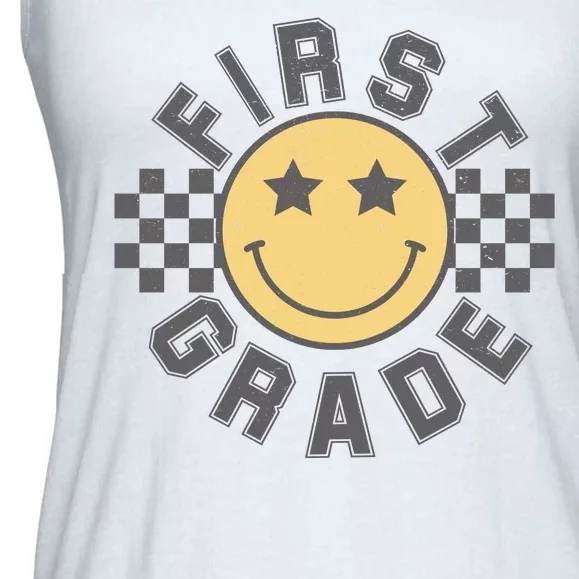 First Grade Star Smile Checker Back To School Retro Ladies Essential Flowy Tank