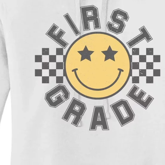 First Grade Star Smile Checker Back To School Retro Women's Pullover Hoodie