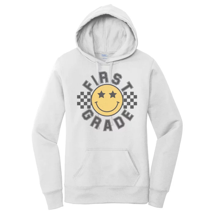 First Grade Star Smile Checker Back To School Retro Women's Pullover Hoodie