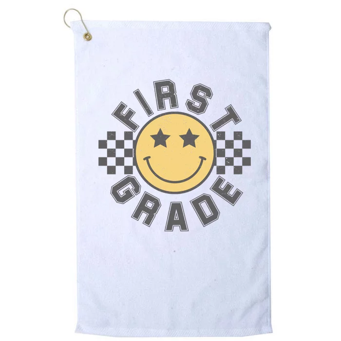 First Grade Star Smile Checker Back To School Retro Platinum Collection Golf Towel