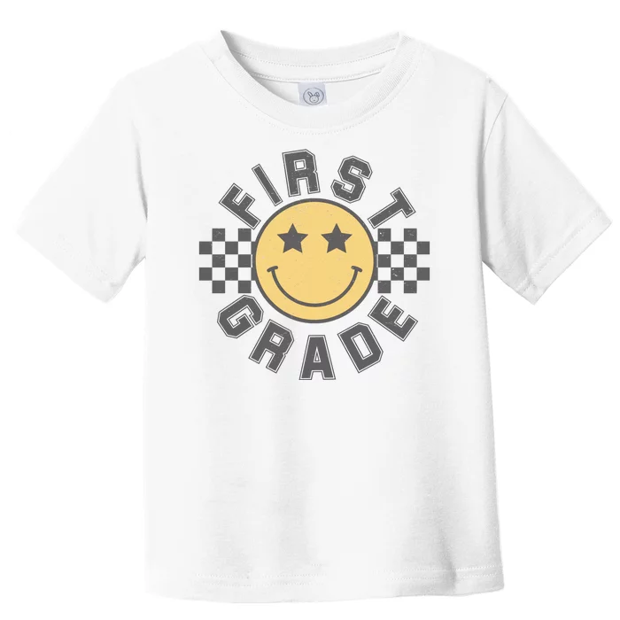 First Grade Star Smile Checker Back To School Retro Toddler T-Shirt