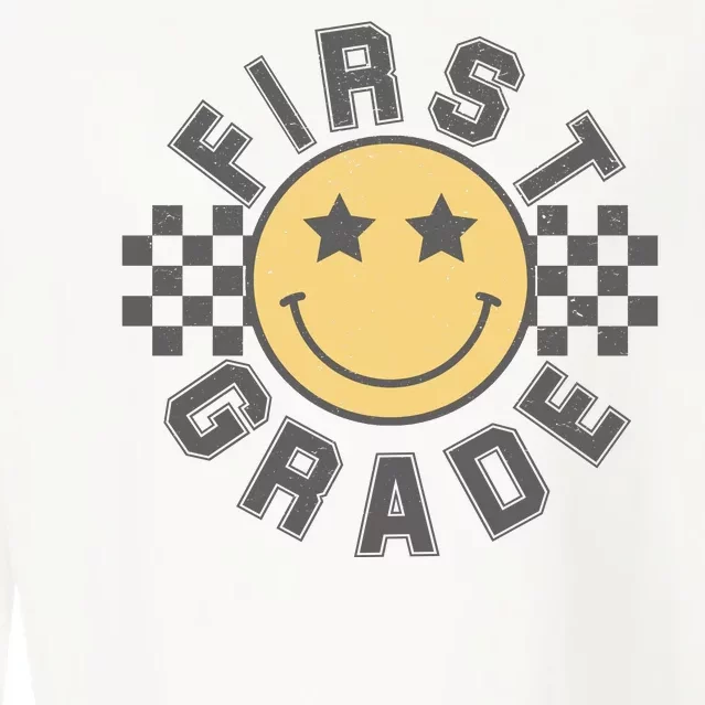 First Grade Star Smile Checker Back To School Retro Cropped Pullover Crew