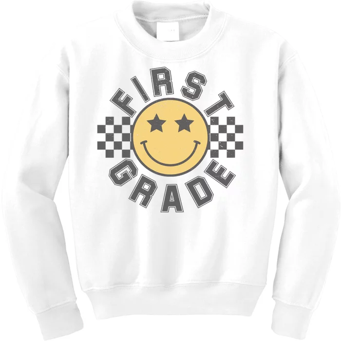 First Grade Star Smile Checker Back To School Retro Kids Sweatshirt