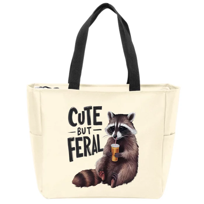 Feral Girl Summer Funny Meme Cute But Feral Raccoon Vacation Zip Tote Bag