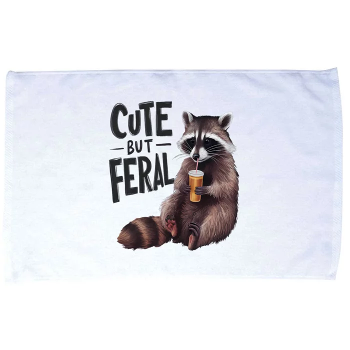 Feral Girl Summer Funny Meme Cute But Feral Raccoon Vacation Microfiber Hand Towel