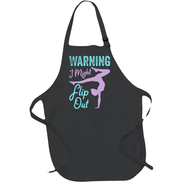 Funny Gymnastics Sport Quote Warning I Might Flip Out Full-Length Apron With Pocket