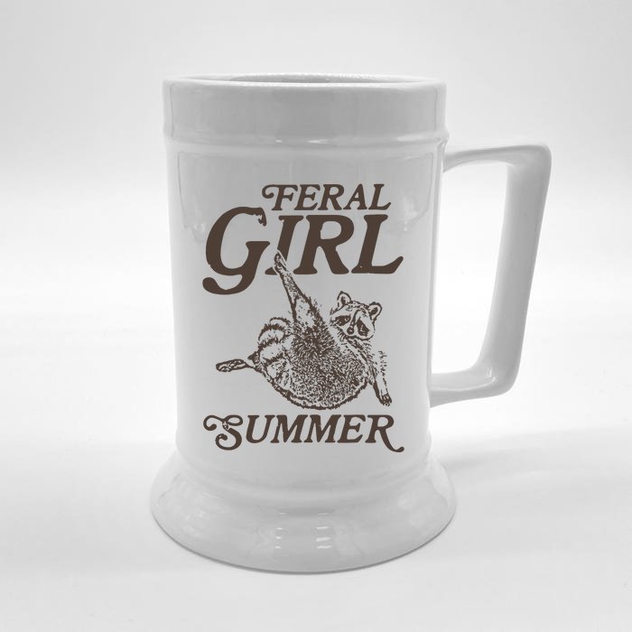 Feral Girl Summer Raccoon Vintage Front & Back Beer Stein