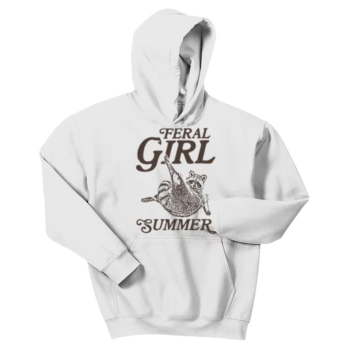 Feral Girl Summer Raccoon Vintage Kids Hoodie