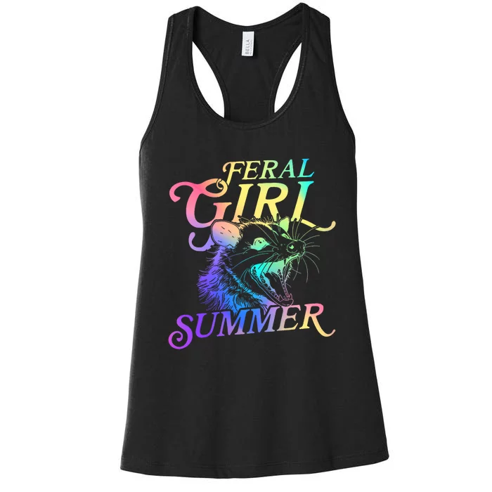 Feral Girl Summer Opossum Tie Dye Pastel Color Women's Racerback Tank