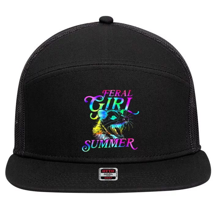 Feral Girl Summer Opossum Tie Dye Raccoon 7 Panel Mesh Trucker Snapback Hat