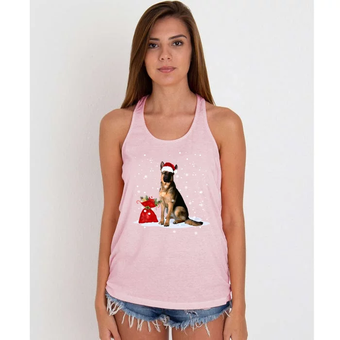 Funny Ger Shepherd Christmas Cool Gift Santa Hat Animal Great Gift Women's Knotted Racerback Tank