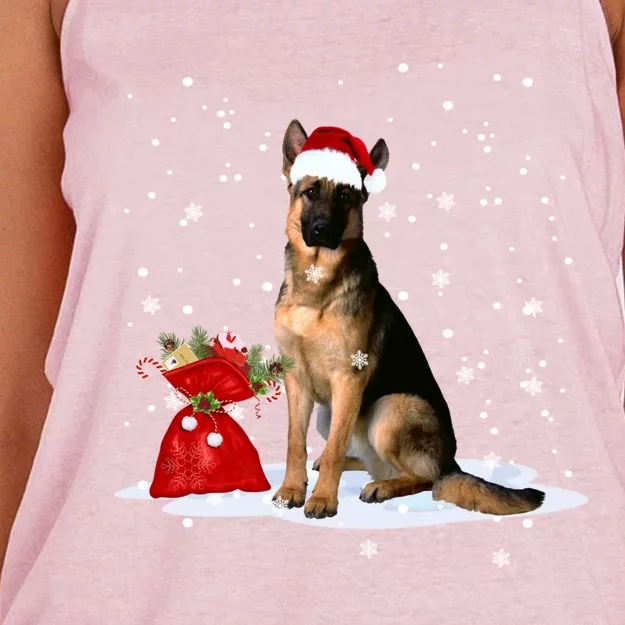 Funny Ger Shepherd Christmas Cool Gift Santa Hat Animal Great Gift Women's Knotted Racerback Tank