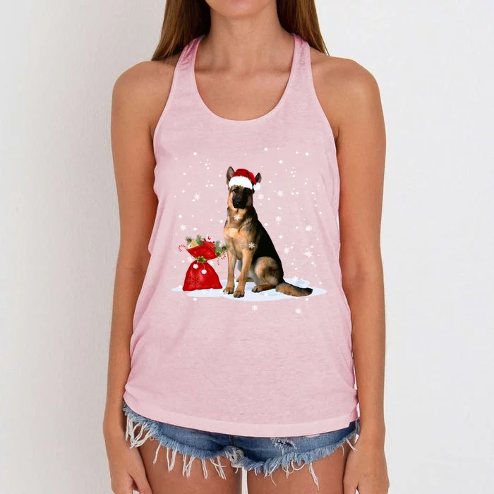 Funny Ger Shepherd Christmas Cool Gift Santa Hat Animal Great Gift Women's Knotted Racerback Tank