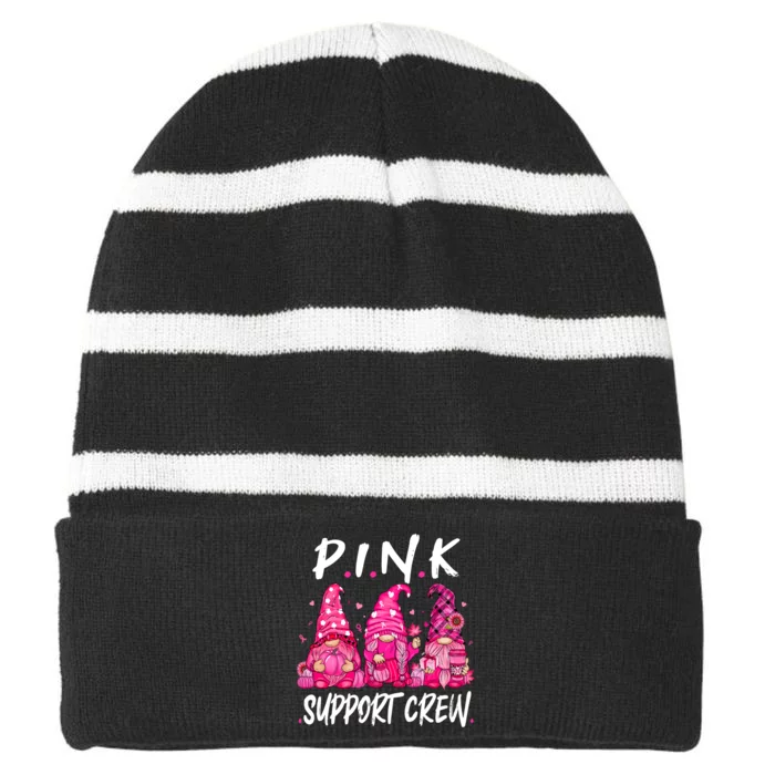 Funny Gnomies Support Squad Breast Cancer Awareness Month Striped Beanie with Solid Band