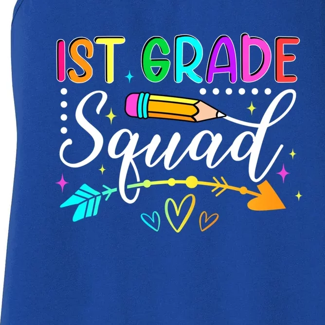 First Grade Squad Groovy First Day Of 1St Grade Teacher Gift Women's Racerback Tank