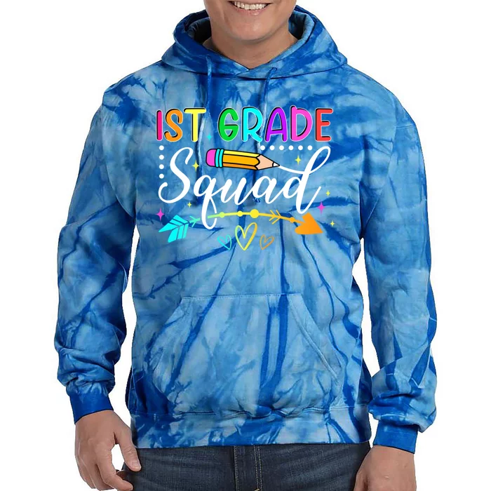 First Grade Squad Groovy First Day Of 1St Grade Teacher Gift Tie Dye Hoodie