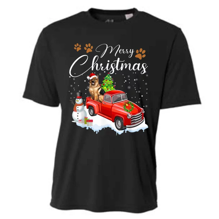 Funny Ger Shepherd Dog Snow Red Truck Christmas Xmas Tree Gift Cooling Performance Crew T-Shirt