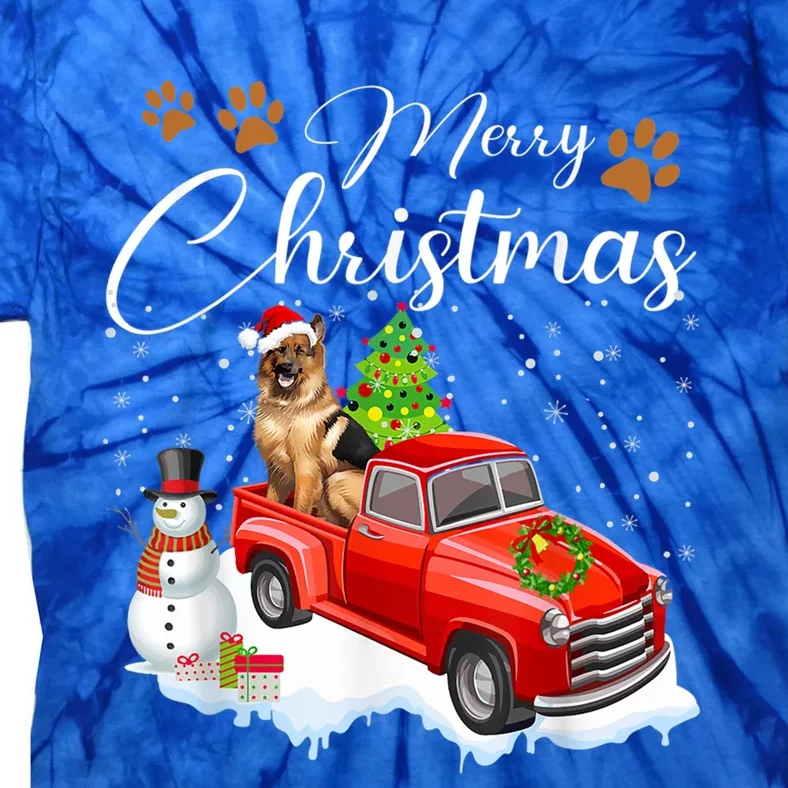 Funny Ger Shepherd Dog Snow Red Truck Christmas Xmas Tree Gift Tie-Dye T-Shirt