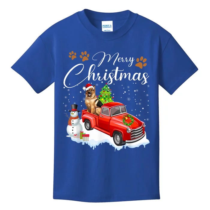 Funny Ger Shepherd Dog Snow Red Truck Christmas Xmas Tree Gift Kids T-Shirt