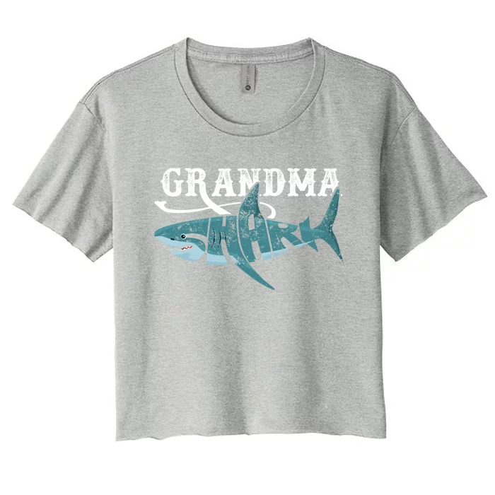 Funny Grandma Shark Family Matching Shark Lover Ocean Animal Gift Women's Crop Top Tee